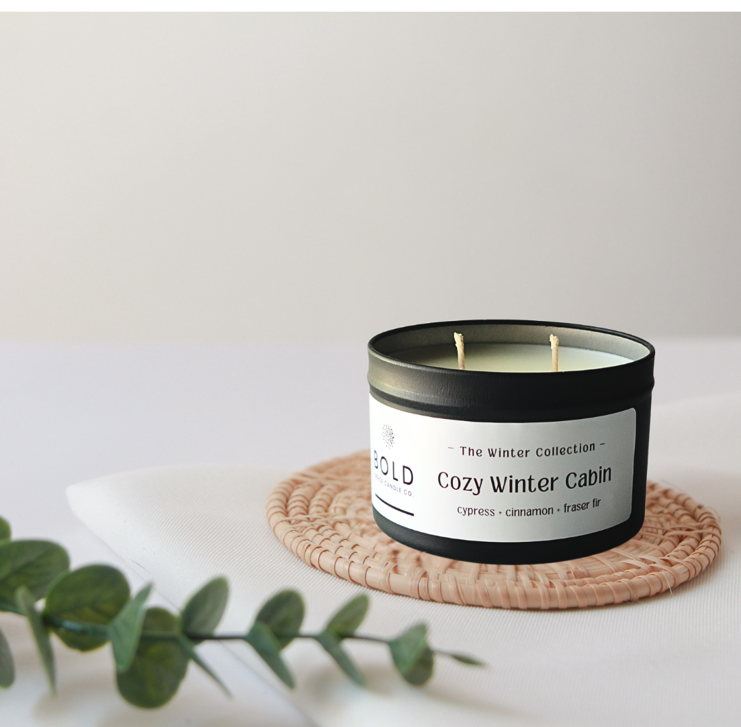 Cozy Winter Cabin -6 oz matte black tin