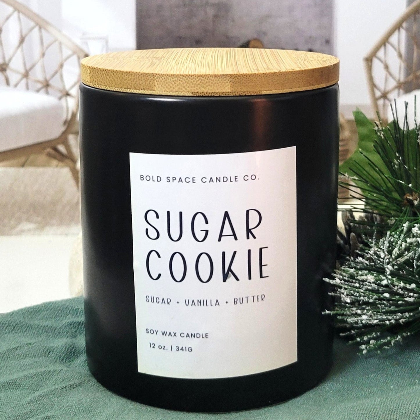Sugar Cookie- Sugar + Vanilla + Butter- 12 oz. Candle w/ Bamboo Lid