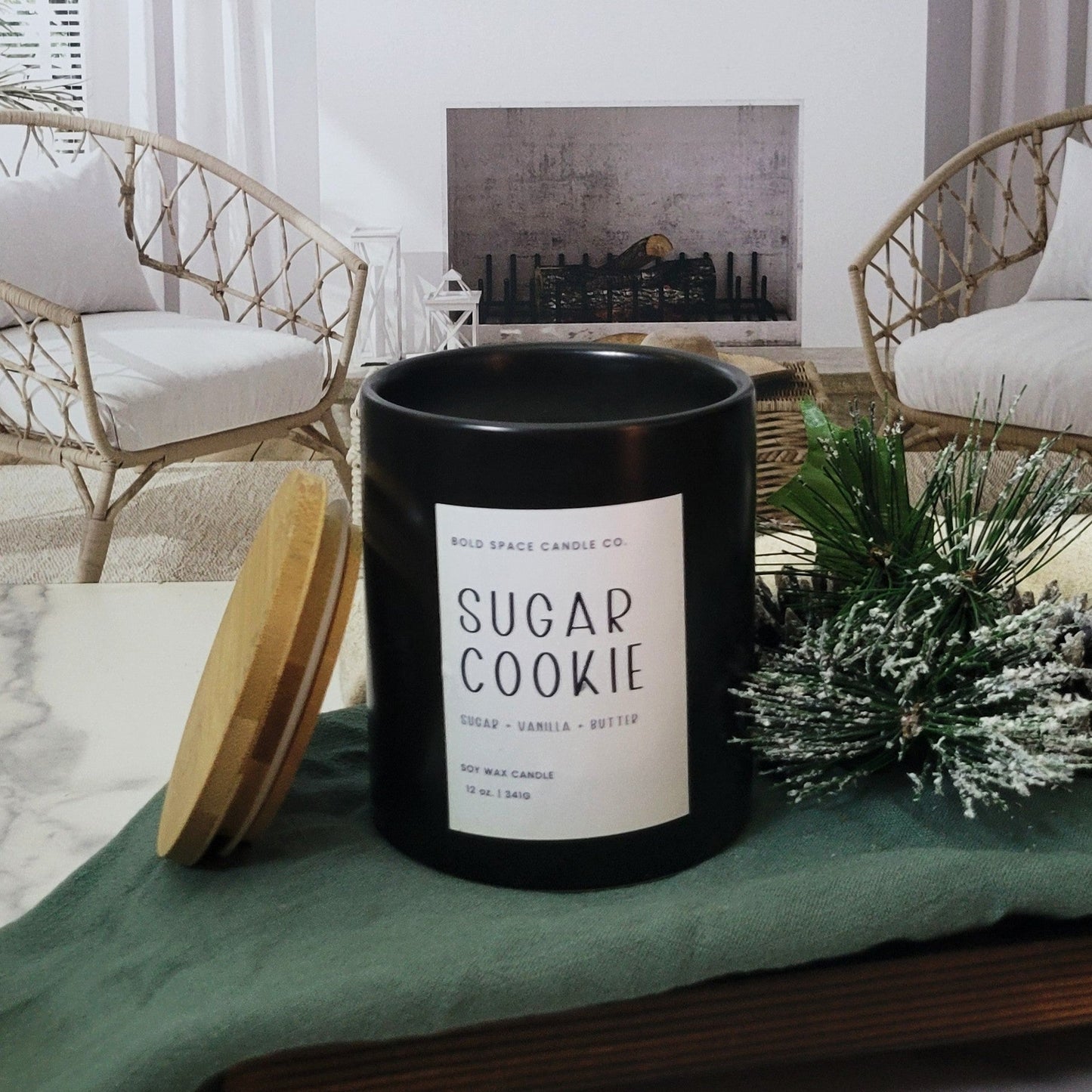 Sugar Cookie- Sugar + Vanilla + Butter- 12 oz. Candle w/ Bamboo Lid