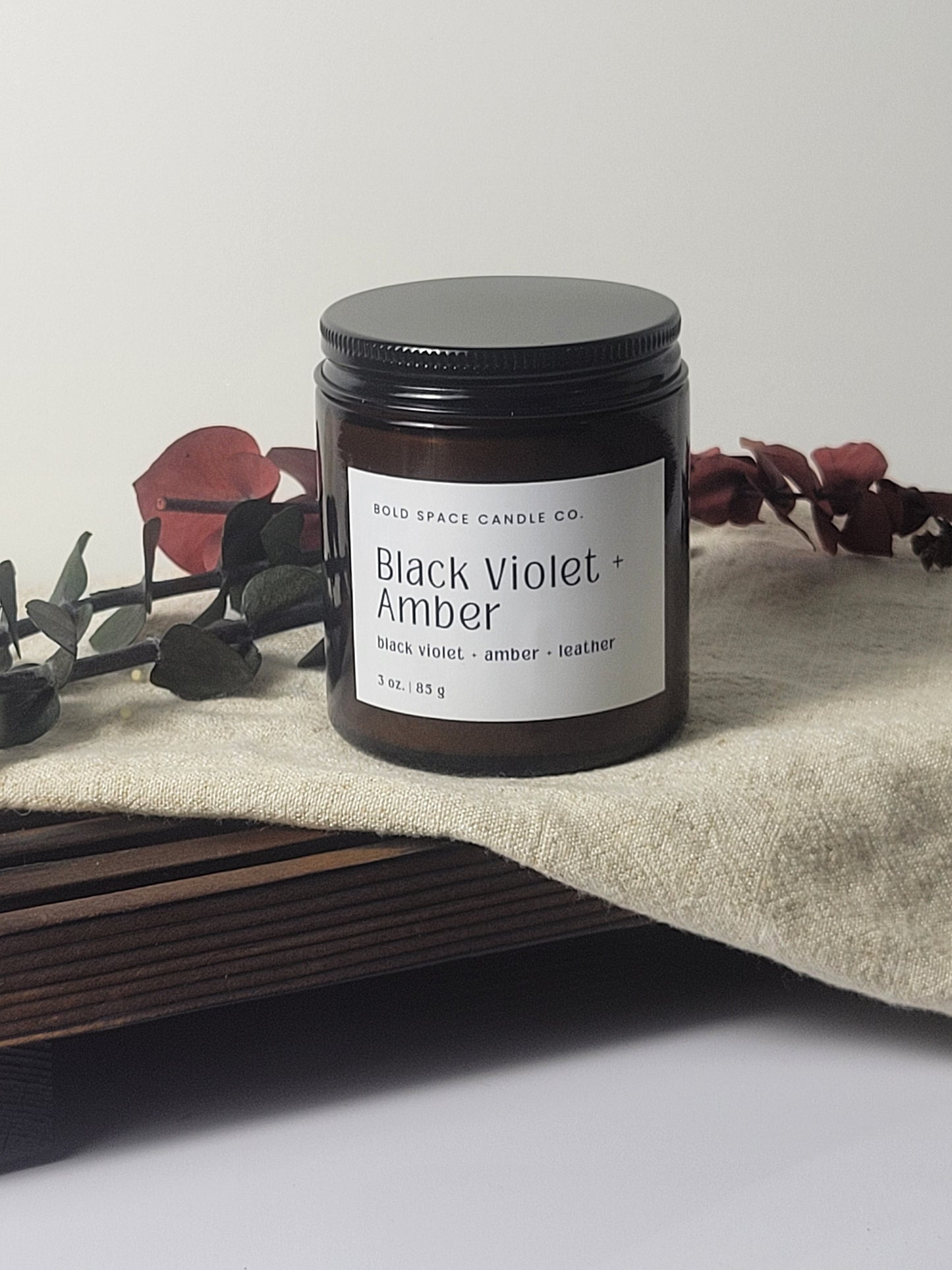 Sandalwood + Black Violet + Amber - 3 oz. amber jar