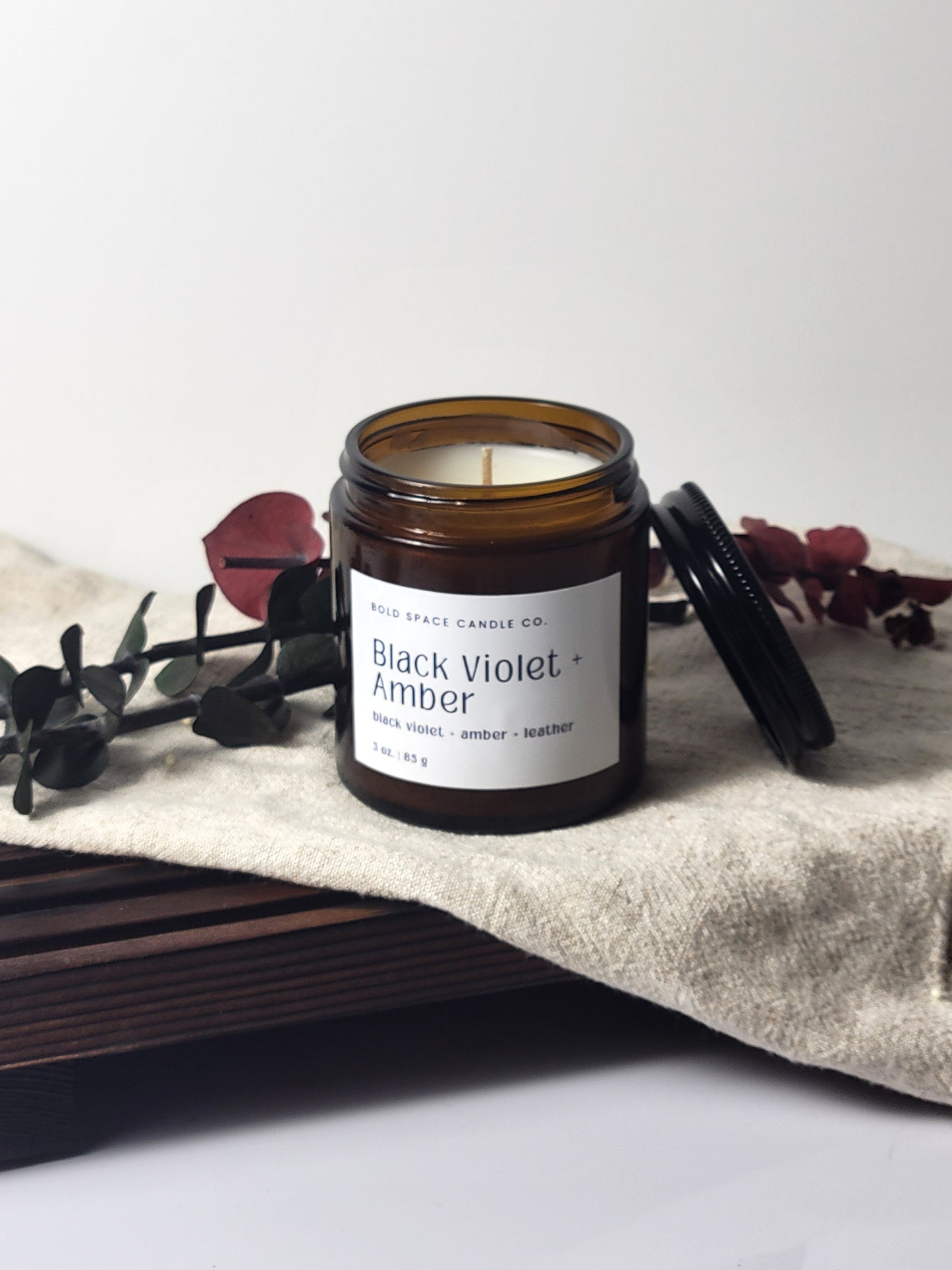 Sandalwood + Black Violet + Amber - 3 oz. amber jar