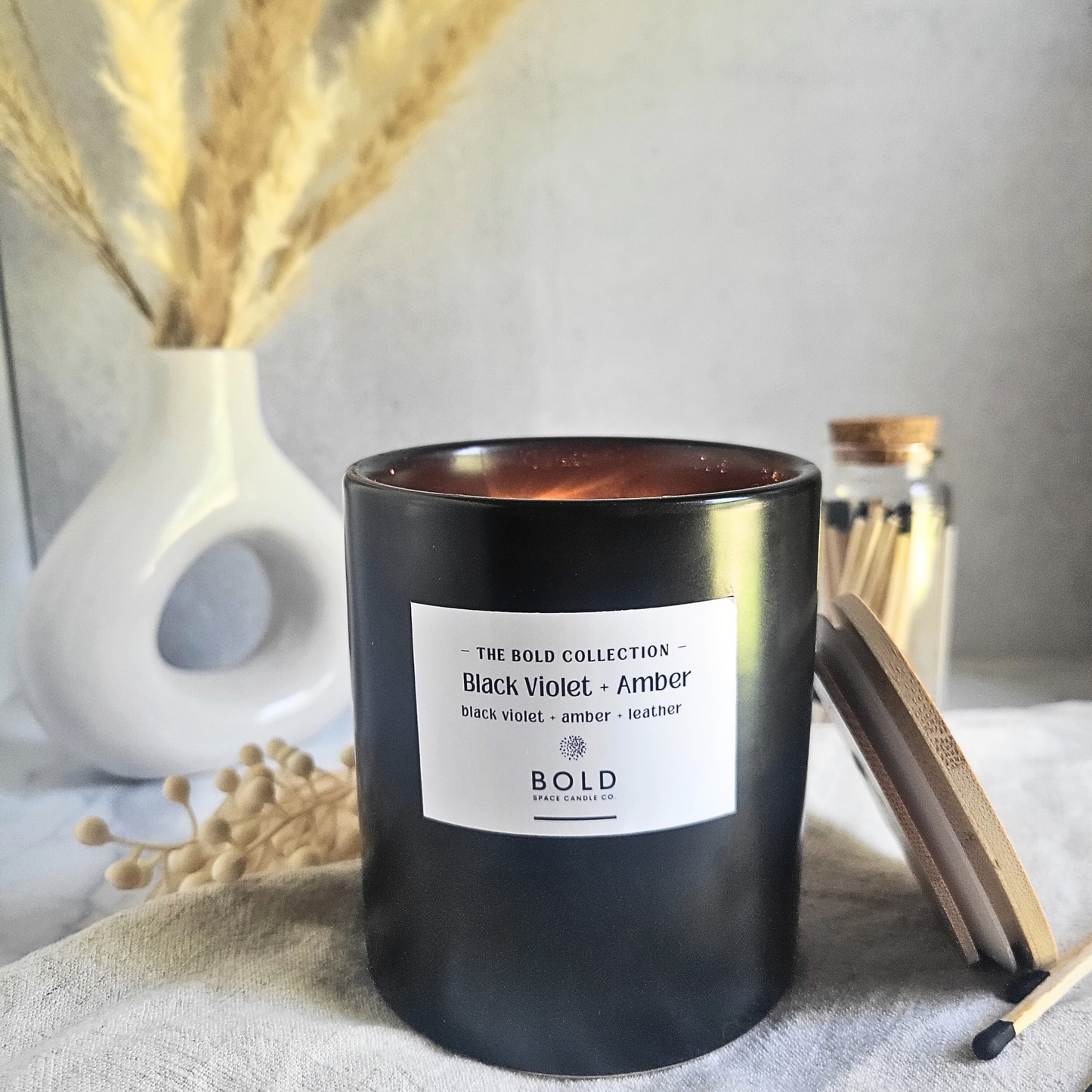 Black Violet & Amber- Black Violet + Amber + Leather- 12 oz. Soy Candle