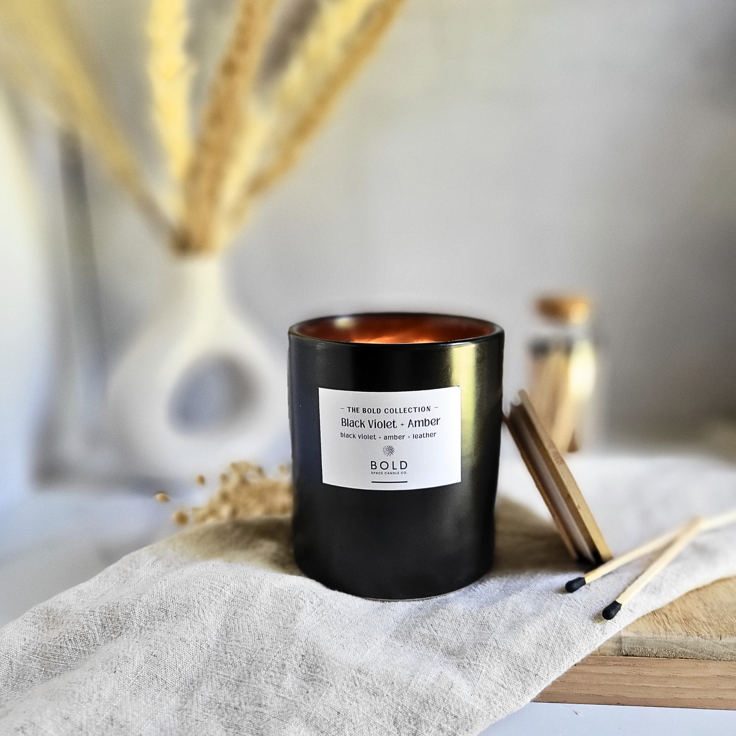 Black Violet & Amber- Black Violet + Amber + Leather- 12 oz. Soy Candle