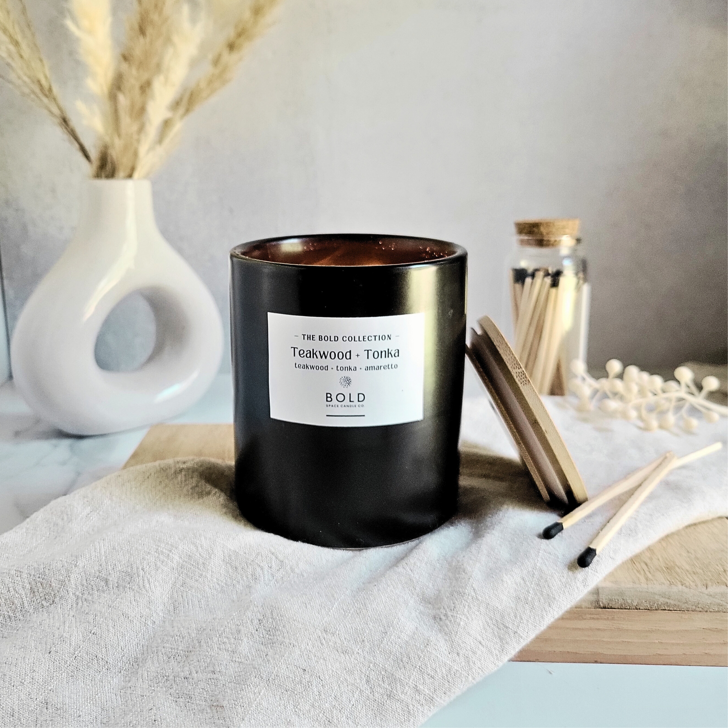 Teakwood & Tonka- Mahogany + Amaretto + Tonka Bean - 12 oz. Soy Candle