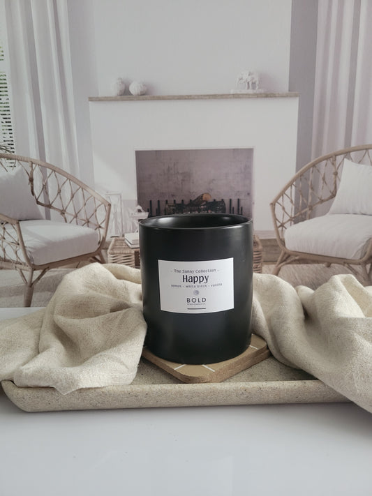 12 oz. Happy - Lemon + White Birch + Vanilla | Summer Candle | Clean Scents | Soy Candle