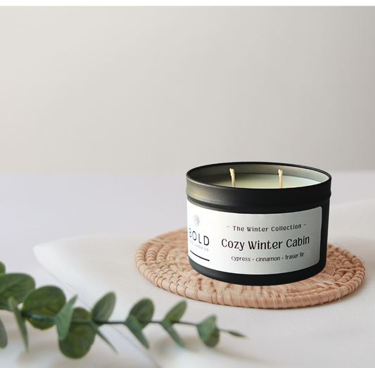 Cozy Winter Cabin -6 oz matte black tin