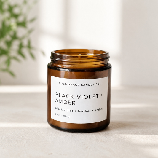 Candle with a label on a neutral background