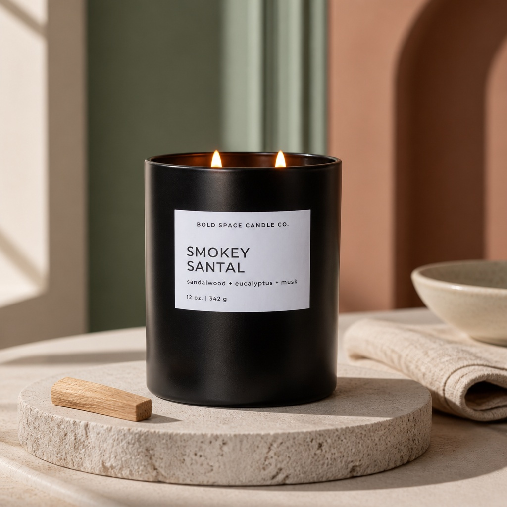 Smokey Santal Soy Candle | Sandalwood, Eucalyptus + Musk 12 oz.