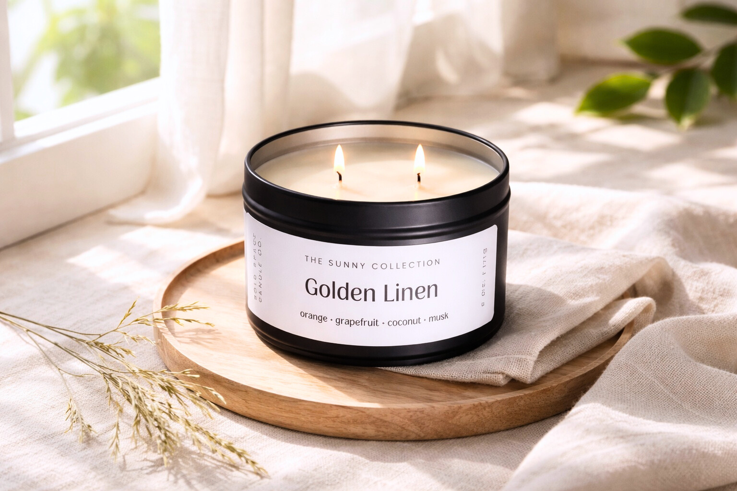 Golden Linen- Orange + Grapefruit + Coconut + Musk- 6 oz.