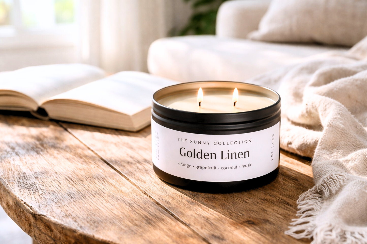 Golden Linen- Orange + Grapefruit + Coconut + Musk- 6 oz.
