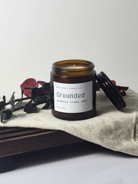Grounded - Sandalwood + Coconut + Amber -3 oz. amber jar