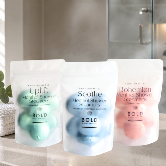 3 packs of menthol shower steamers in modern bathroom counter