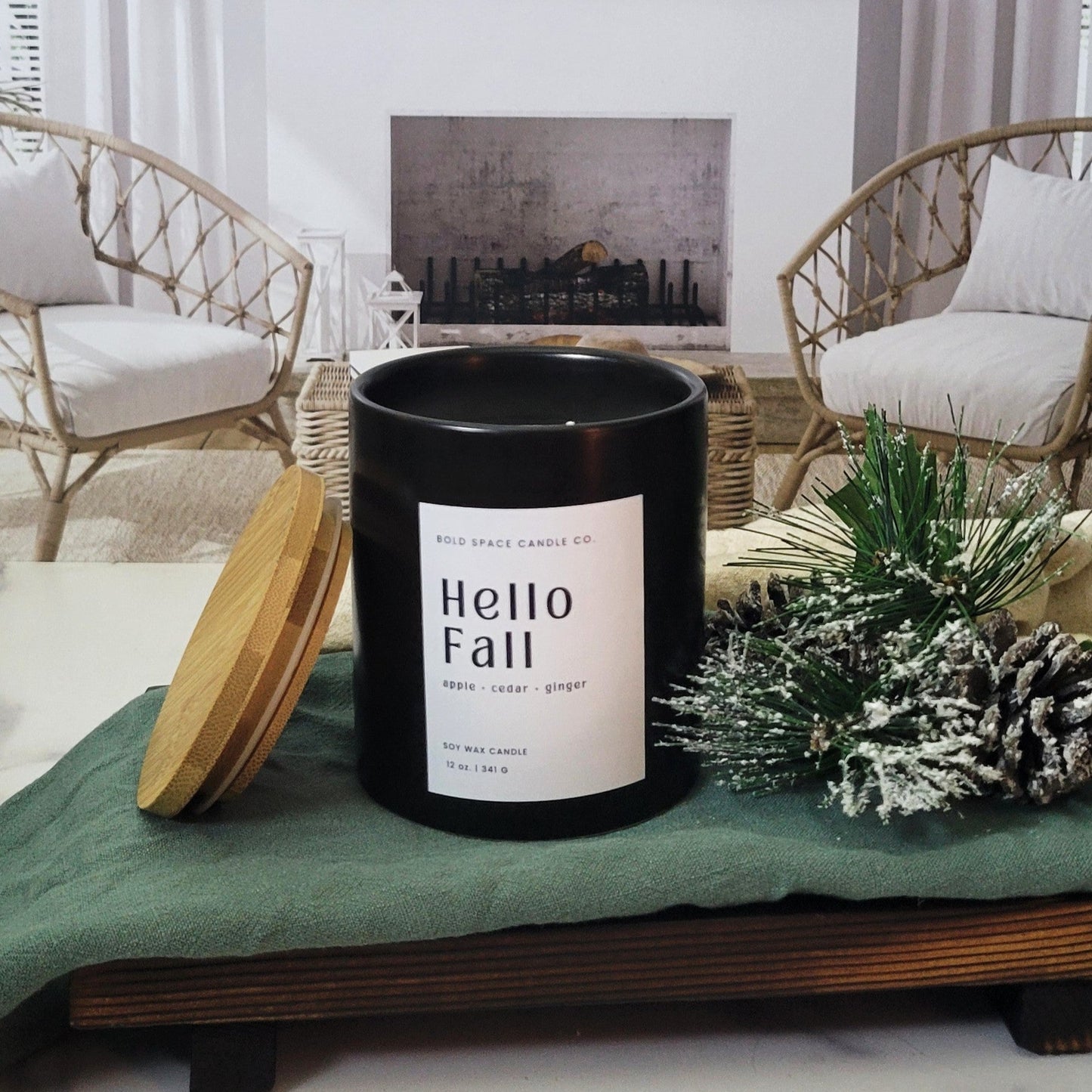 Hello Fall- Evergreen Apple + Cedar + Ginger | 12 oz. Soy Candle