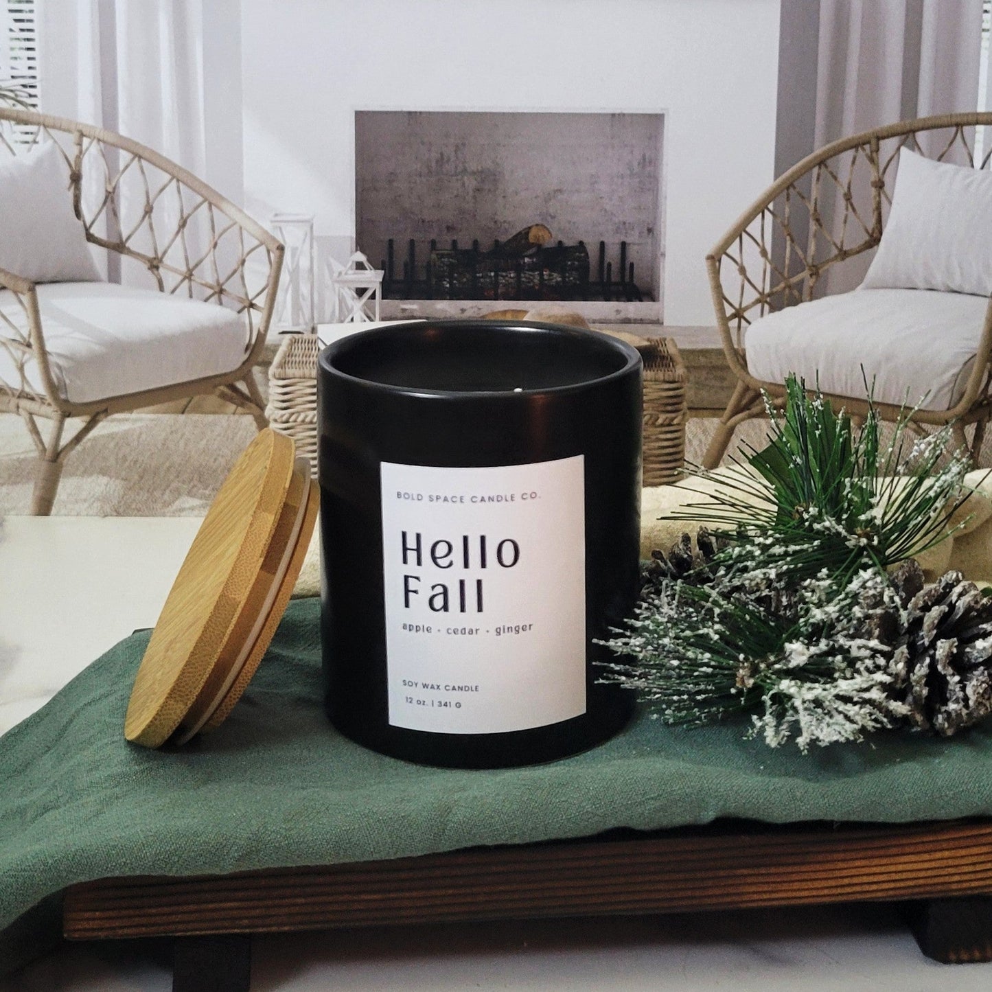 Hello Fall- Evergreen Apple + Cedar + Ginger | 12 oz. Soy Candle