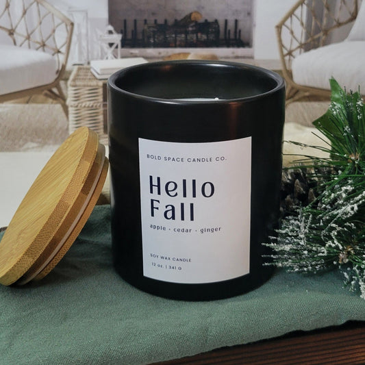 Hello Fall- Evergreen Apple + Cedar + Ginger | 12 oz. Soy Candle
