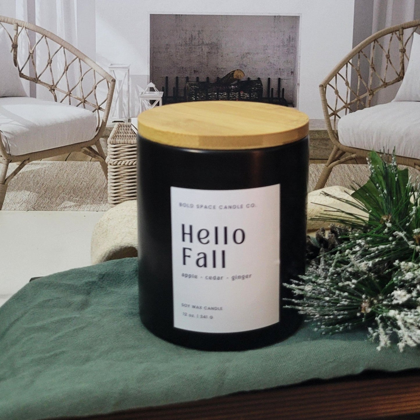 Hello Fall- Evergreen Apple + Cedar + Ginger | 12 oz. Soy Candle