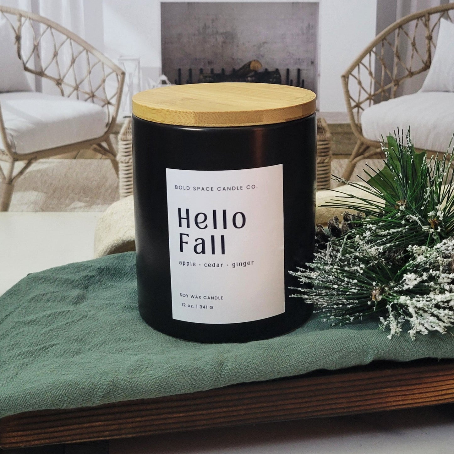 Hello Fall- Evergreen Apple + Cedar + Ginger | 12 oz. Soy Candle