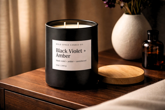 Black Violet & Amber- Black Violet + Amber + Leather- 12 oz. Soy Candle