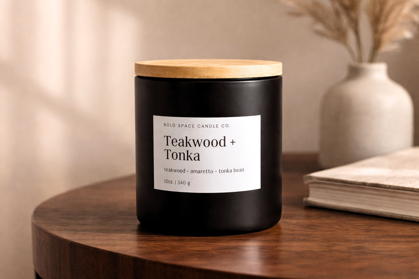 Teakwood & Tonka- Mahogany + Amaretto + Tonka Bean - 12 oz. Soy Candle