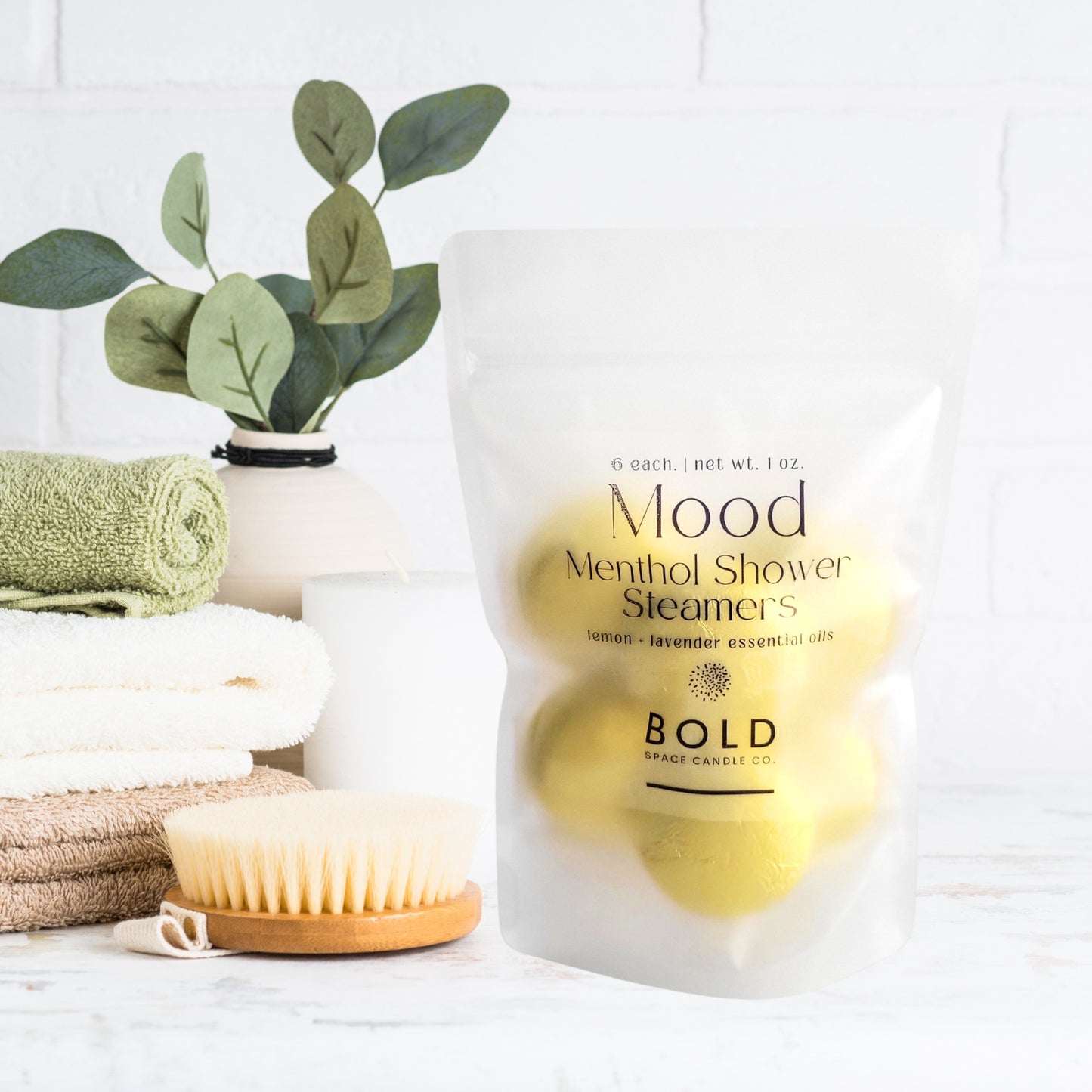 Mood menthol shower steamers with lemon and lavender in frosted shower steamer packaging