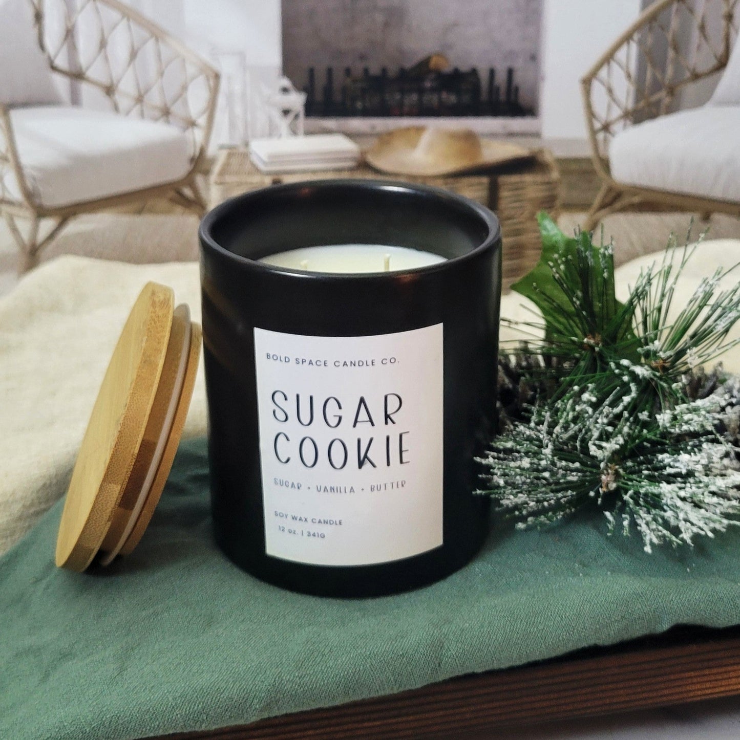 Sugar Cookie- Sugar + Vanilla + Butter- 12 oz. Candle w/ Bamboo Lid