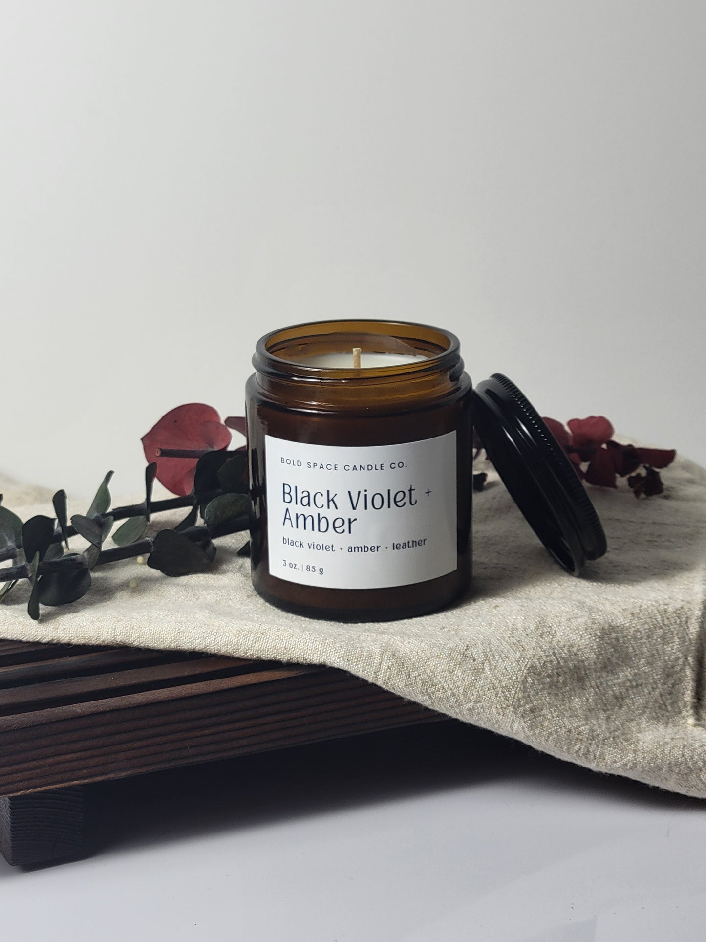 Sandalwood + Black Violet + Amber - 3 oz. amber jar