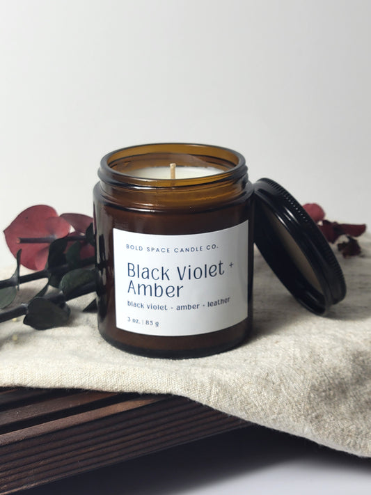 Sandalwood + Black Violet + Amber - 3 oz. amber jar