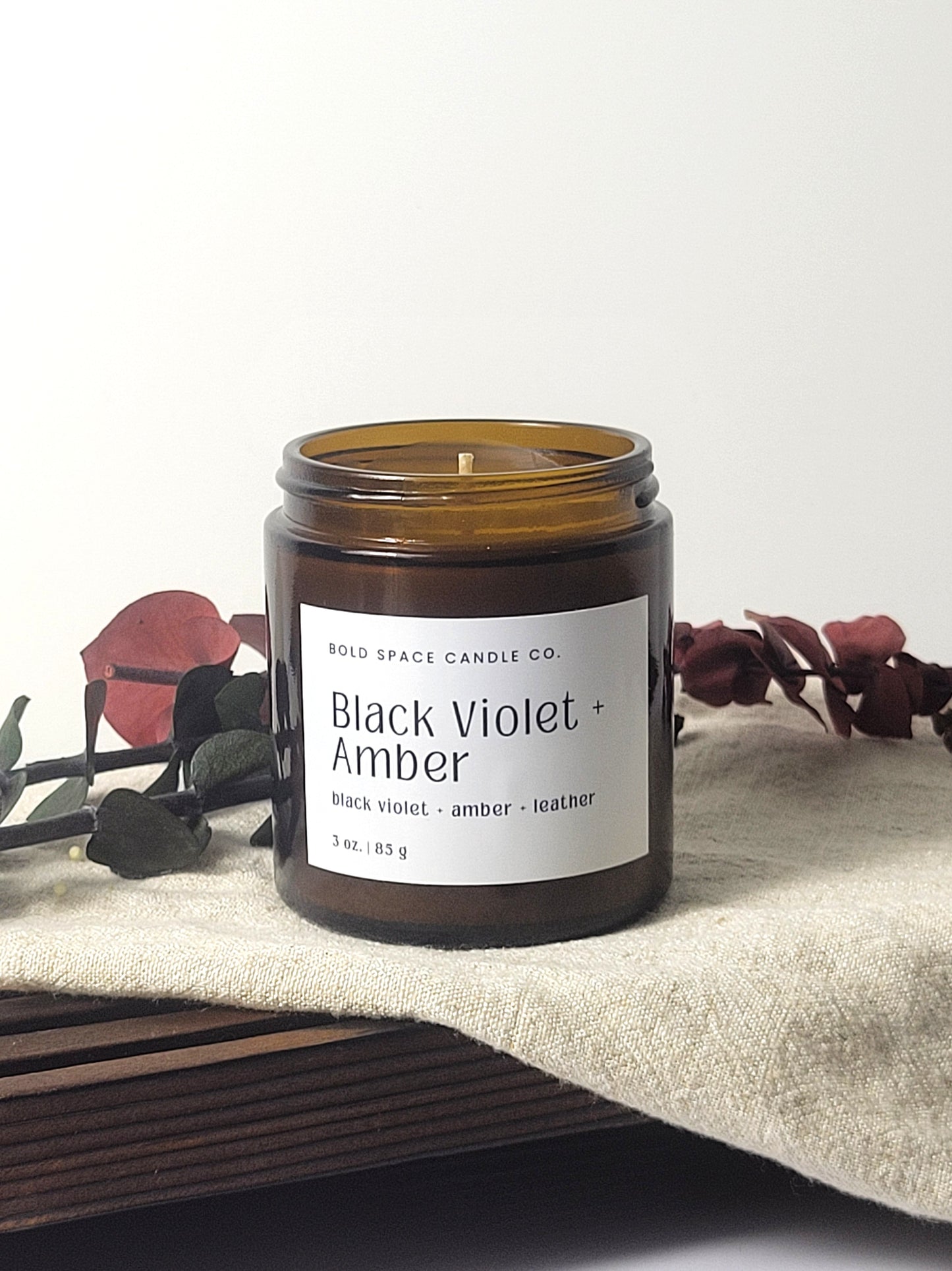 Sandalwood + Black Violet + Amber - 3 oz. amber jar