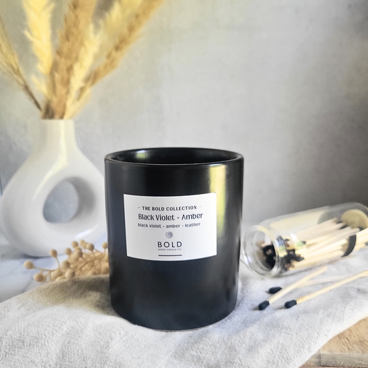 Black Violet & Amber- Black Violet + Amber + Leather- 12 oz. Soy Candle