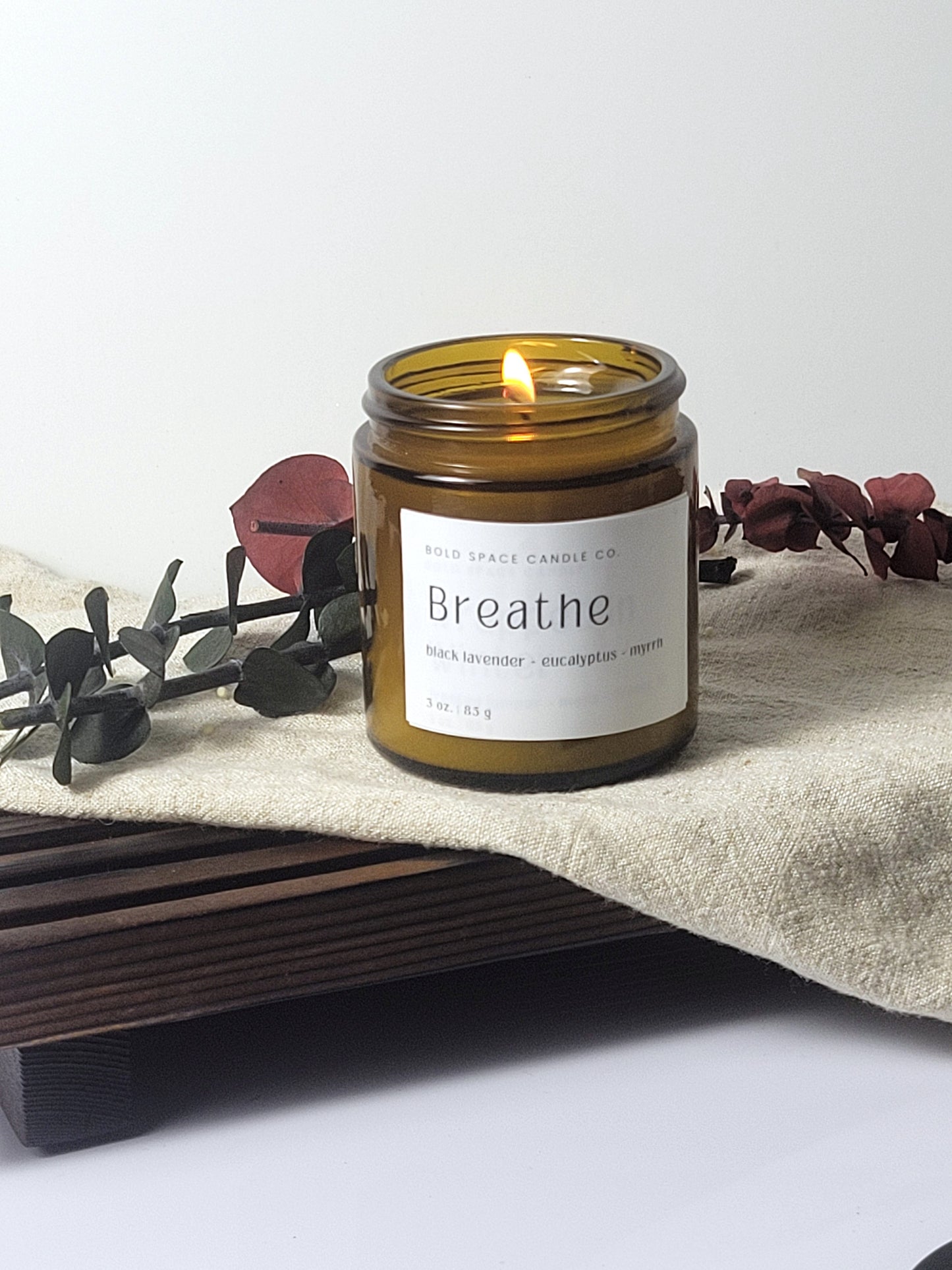 Breathe - Black Lavender + Eucalyptus + Myrrh - 3 oz. amber jar