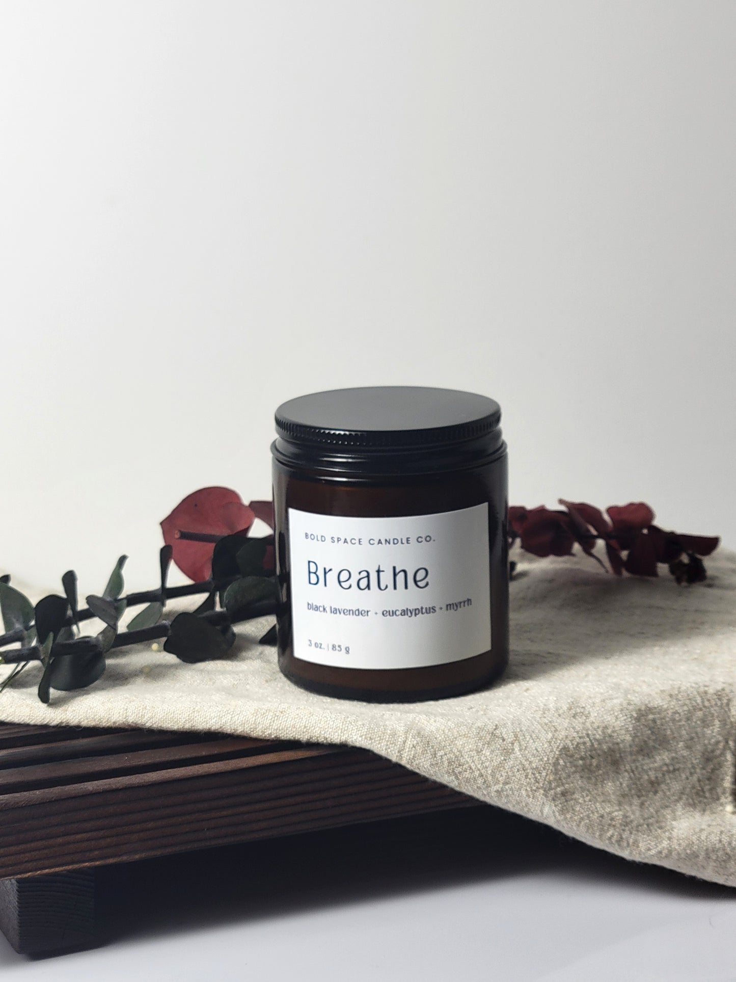 Breathe - Black Lavender + Eucalyptus + Myrrh - 3 oz. amber jar