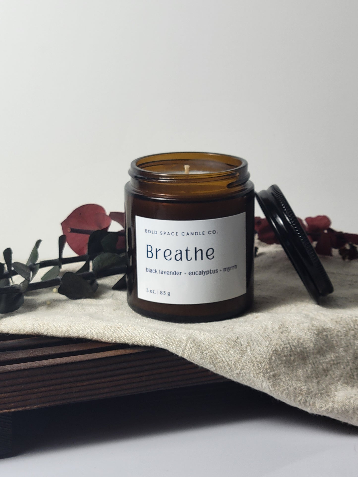 Breathe - Black Lavender + Eucalyptus + Myrrh - 3 oz. amber jar
