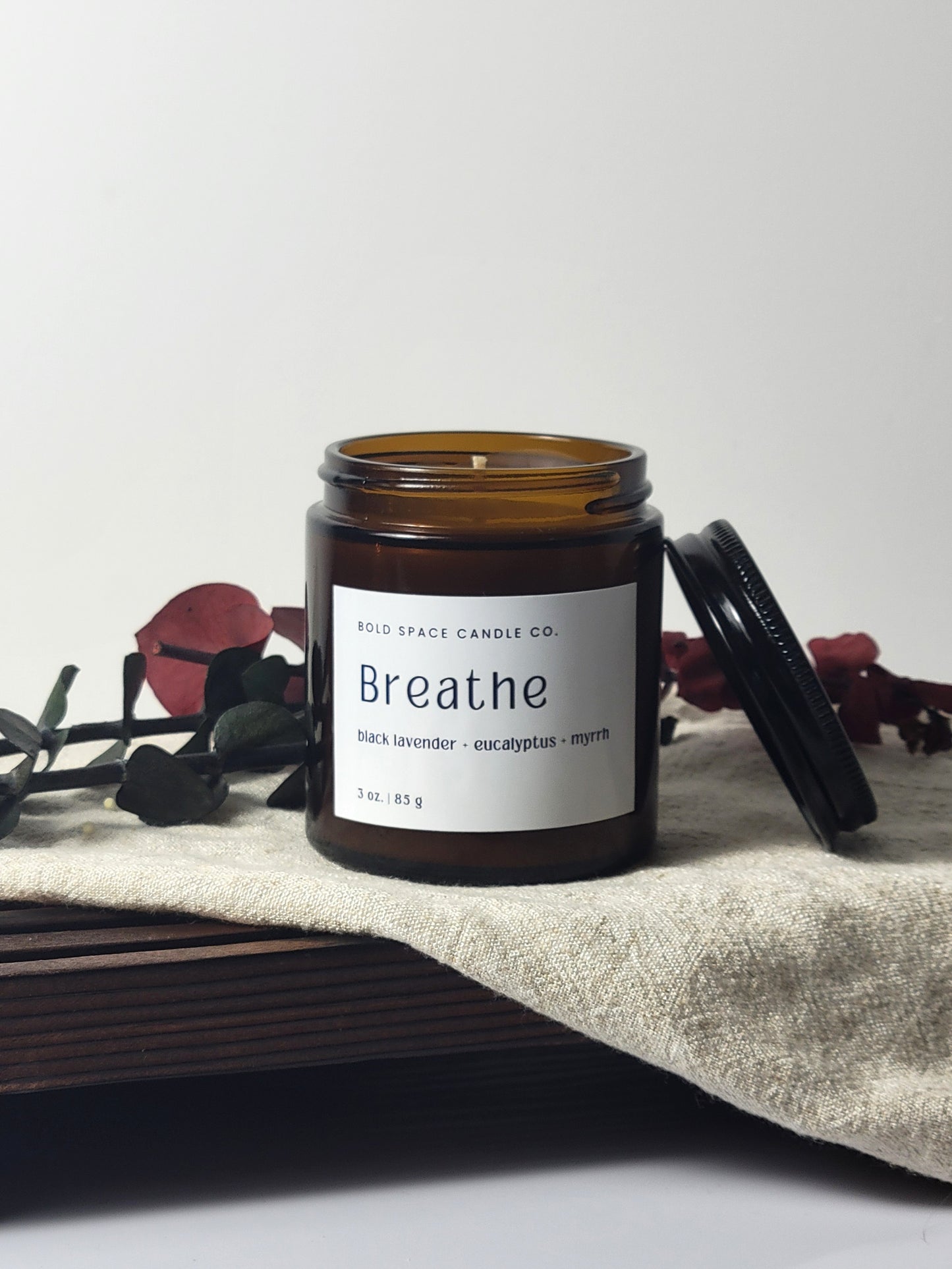 Breathe - Black Lavender + Eucalyptus + Myrrh - 3 oz. amber jar