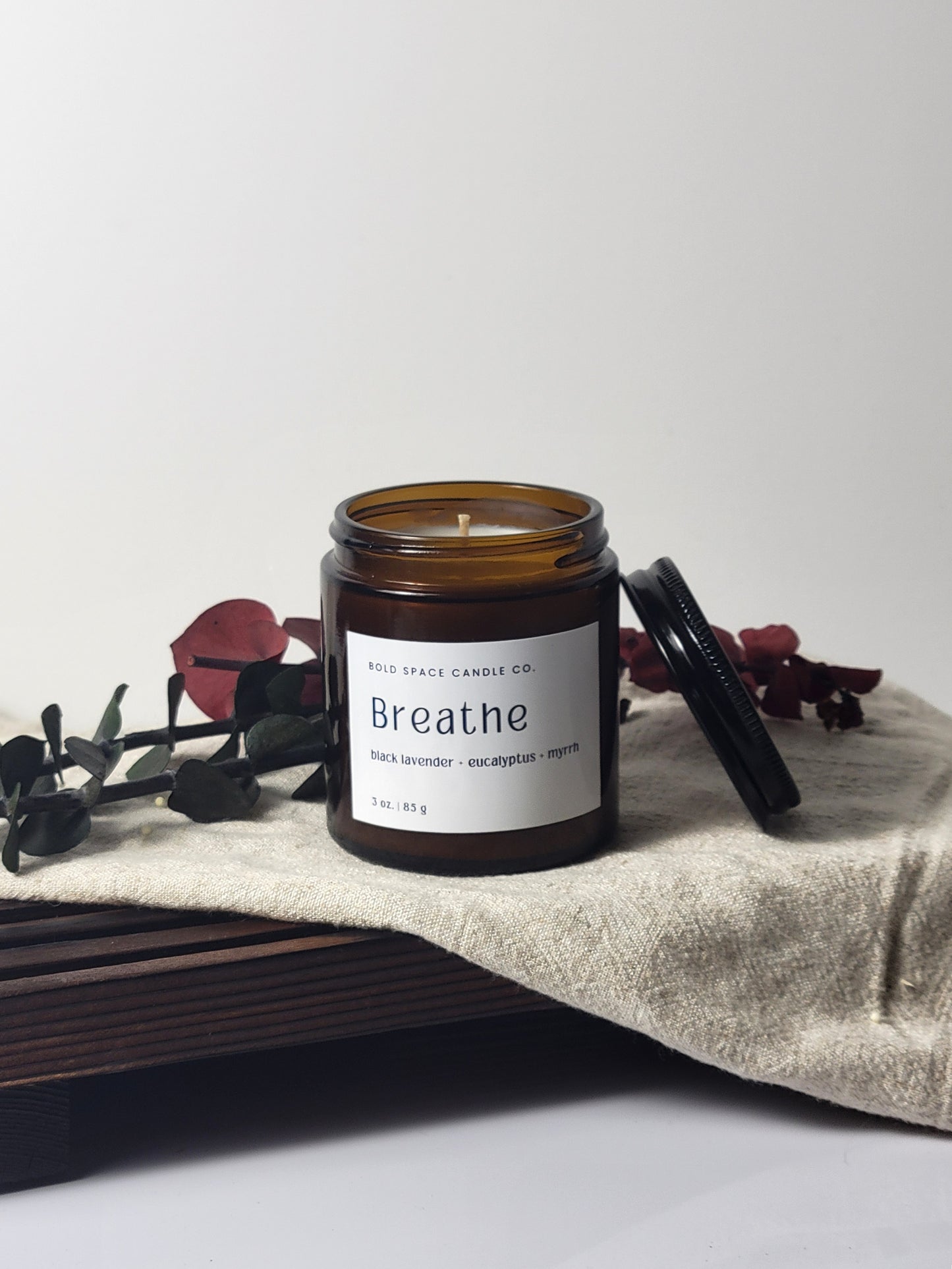 Breathe - Black Lavender + Eucalyptus + Myrrh - 3 oz. amber jar