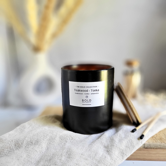 Teakwood & Tonka- Mahogany + Amaretto + Tonka Bean - 12 oz. Soy Candle