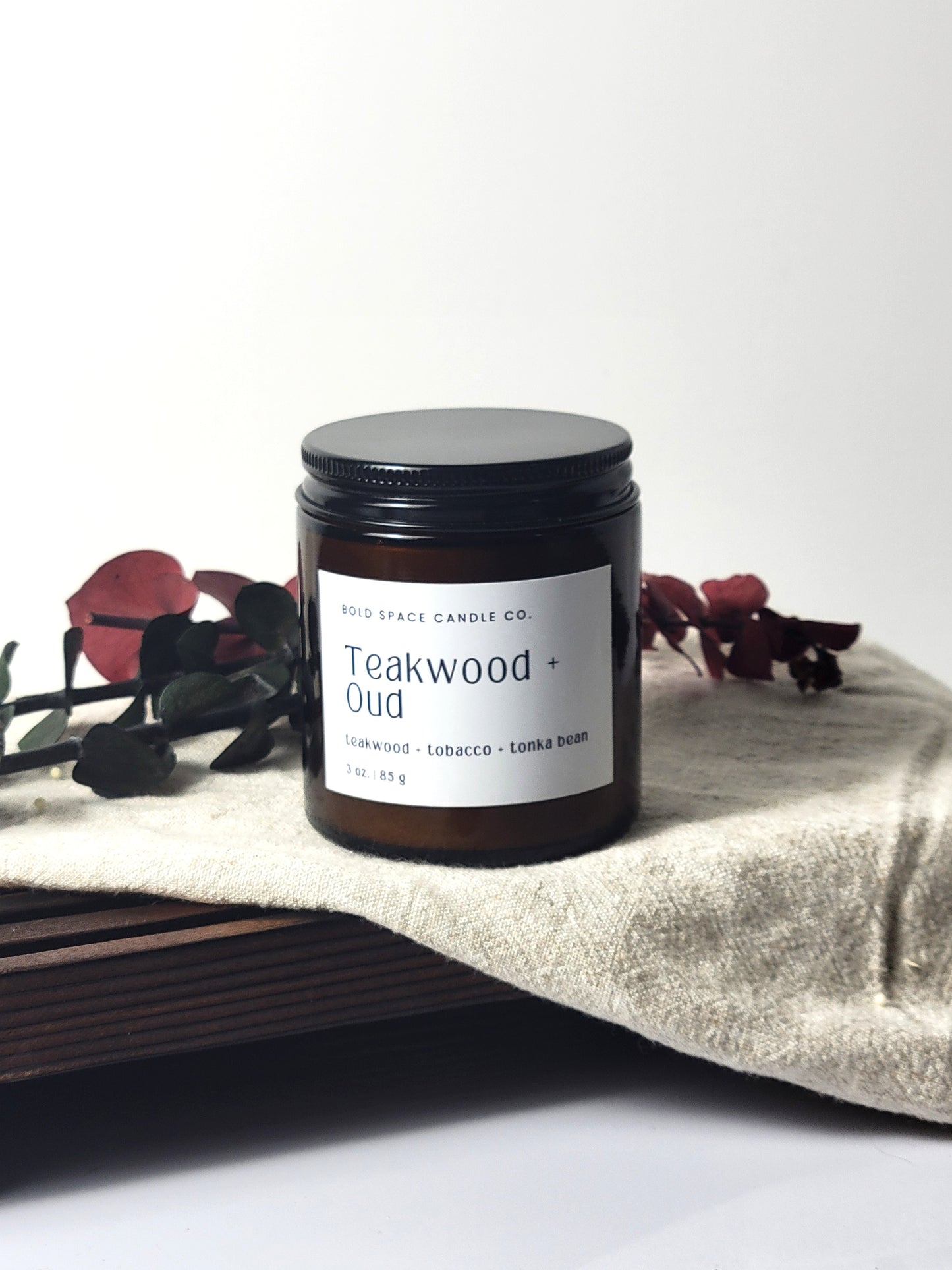 Teakwood & Tonka- Mahagony + Tonka Bean + Oud - 3 oz. amber jar