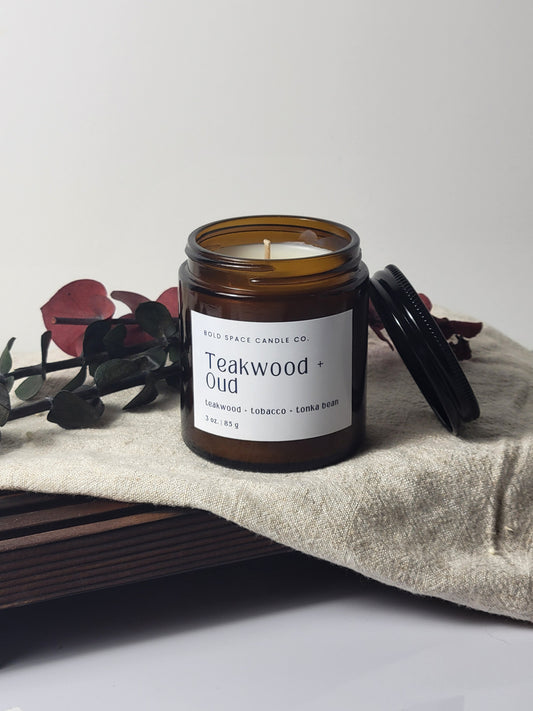 Teakwood & Tonka- Mahagony + Tonka Bean + Oud - 3 oz. amber jar