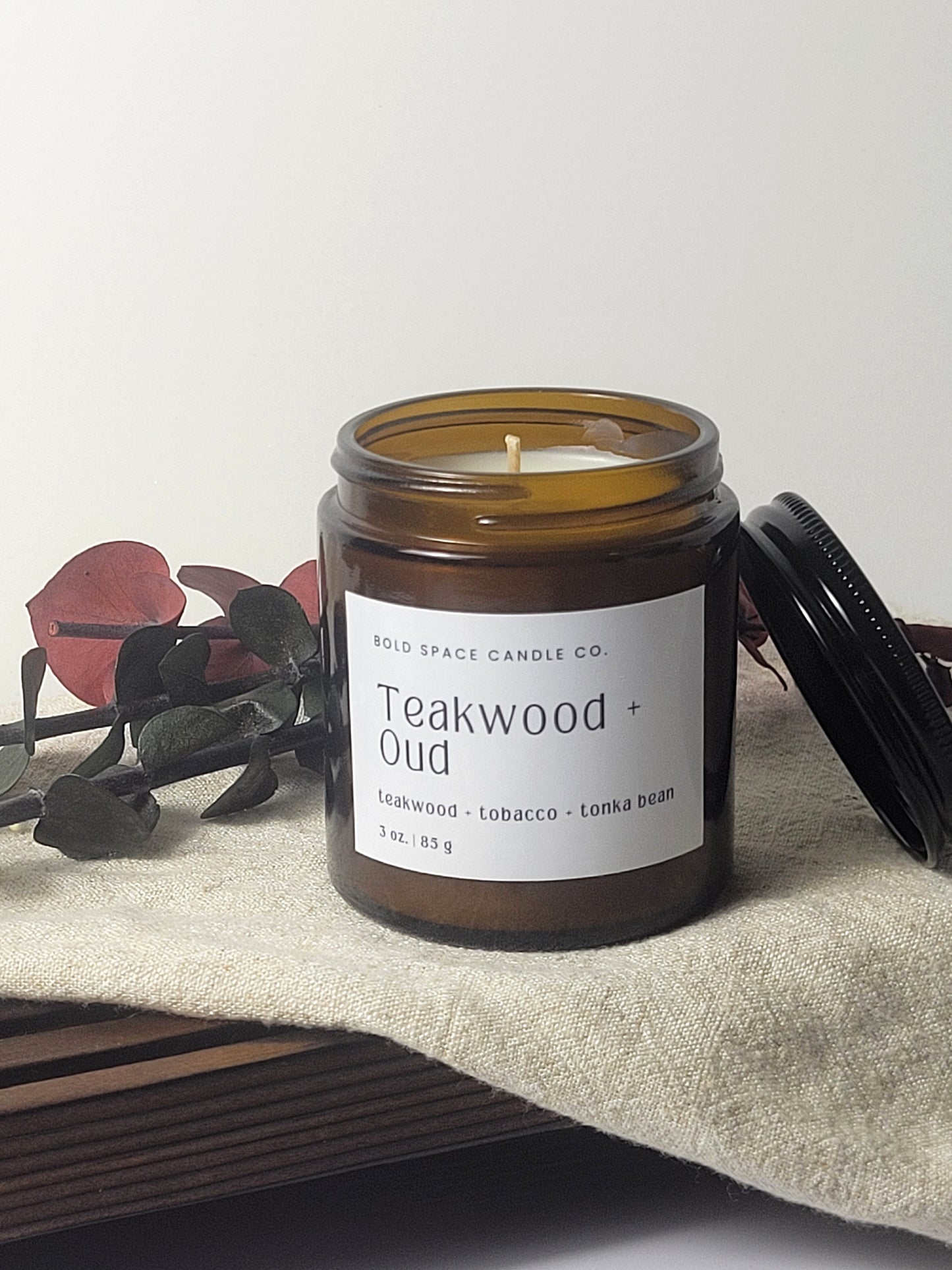 Teakwood & Tonka- Mahagony + Tonka Bean + Oud - 3 oz. amber jar